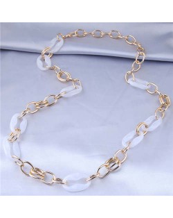 Unique Design Wholesale Jewelry Acrylic with Alloy Long Sweater Chain Women Costume Necklace - White