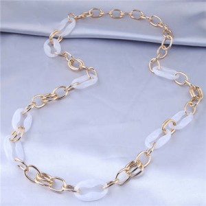 Unique Design Wholesale Jewelry Acrylic with Alloy Long Sweater Chain Women Costume Necklace - White