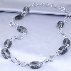 Unique Design Wholesale Jewelry Acrylic with Alloy Long Sweater Chain Women Costume Necklace - Gray