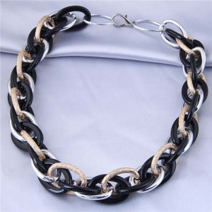 U.S. Fashion Wholesale Jewelry Mix Color Weaving Style Bold Chain Short Statement Necklace - Black