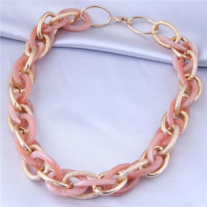 U.S. Fashion Wholesale Jewelry Mix Color Weaving Style Bold Chain Short Statement Necklace - Pink
