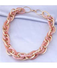 U.S. Fashion Wholesale Jewelry Mix Color Weaving Style Bold Chain Short Statement Necklace - Pink