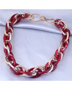 U.S. Fashion Wholesale Jewelry Mix Color Weaving Style Bold Chain Short Statement Necklace - Red