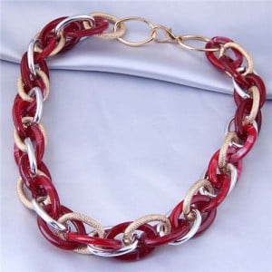 U.S. Fashion Wholesale Jewelry Mix Color Weaving Style Bold Chain Short Statement Necklace - Red