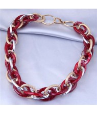 U.S. Fashion Wholesale Jewelry Mix Color Weaving Style Bold Chain Short Statement Necklace - Red