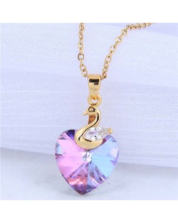Wholesale Jewelry Exquisite Golden Swan with Cryatal Heart Shape Pendant Women Copper Costume Necklace