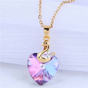 Wholesale Jewelry Exquisite Golden Swan with Cryatal Heart Shape Pendant Women Copper Costume Necklace