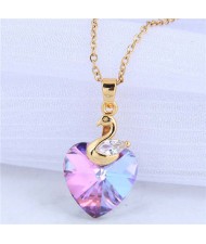 Wholesale Jewelry Exquisite Golden Swan with Cryatal Heart Shape Pendant Women Copper Costume Necklace