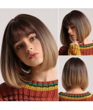 Gradient Brown Color Short Straight with Bangs Synthetic Hair Women Wholesale Wig