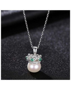 Graceful Crown with Pearl Pendant Wholesale 925 Sterling Silver Necklace - White