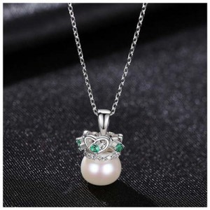 Graceful Crown with Pearl Pendant Wholesale 925 Sterling Silver Necklace - White