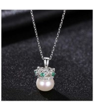 Graceful Crown with Pearl Pendant Wholesale 925 Sterling Silver Necklace - White