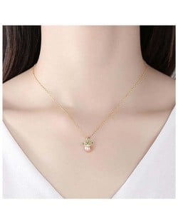 Graceful Crown with Pearl Pendant Wholesale 925 Sterling Silver Necklace - Pink