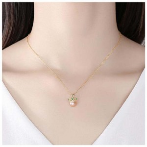 Graceful Crown with Pearl Pendant Wholesale 925 Sterling Silver Necklace - Pink
