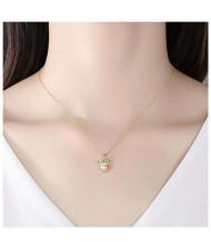 Graceful Crown with Pearl Pendant Wholesale 925 Sterling Silver Necklace - Pink