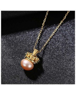 Graceful Crown with Pearl Pendant Wholesale 925 Sterling Silver Necklace - Purple