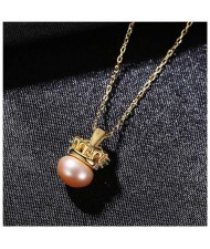 Graceful Crown with Pearl Pendant Wholesale 925 Sterling Silver Necklace - Purple
