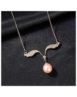 Romantic Angle Wings Pearl Pendant Wholesale 925 Sterling Silver Necklace - Pink