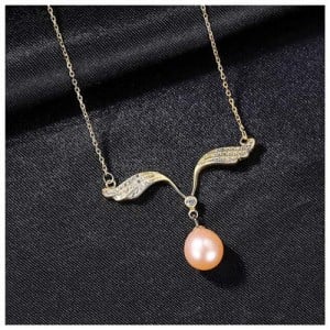 Romantic Angle Wings Pearl Pendant Wholesale 925 Sterling Silver Necklace - Pink