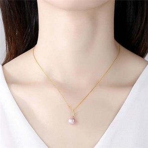 Cubic Zirconia Embellished V Letter Pearl Wholesale 925 Sterling Silver Necklace - Purple