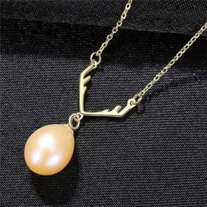 Unique Design Wholesale 925 Sterling Silver Jewelry Lucky Antlers Pearl Pendant Necklace - Pink