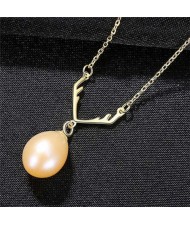 Unique Design Wholesale 925 Sterling Silver Jewelry Lucky Antlers Pearl Pendant Necklace - Pink