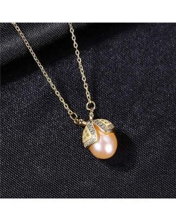 Korean Fashion Wholesale 925 Sterling Silver Jewelry Ladybug Natural Pearl Pendant Necklace - Purple