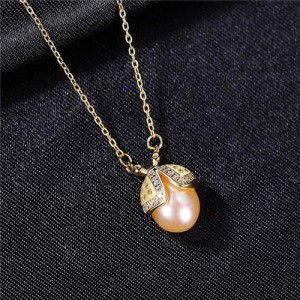 Korean Fashion Wholesale 925 Sterling Silver Jewelry Ladybug Natural Pearl Pendant Necklace - Purple