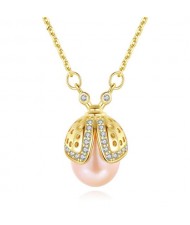 Korean Fashion Wholesale 925 Sterling Silver Jewelry Ladybug Natural Pearl Pendant Necklace - Pink