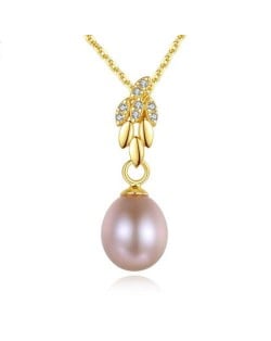 Wholesale Silver Jewelry Shining Leaves Pearl Pendant 925 Sterling Silver Necklace - Purple