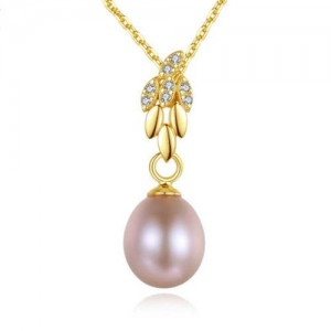 Wholesale Silver Jewelry Shining Leaves Pearl Pendant 925 Sterling Silver Necklace - Purple