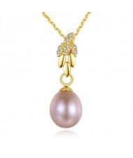 Wholesale Silver Jewelry Shining Leaves Pearl Pendant 925 Sterling Silver Necklace - Purple