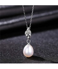 Wholesale Silver Jewelry Shining Leaves Pearl Pendant 925 Sterling Silver Necklace - White