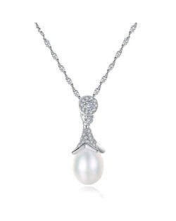 Elegent Morning Glory Design Pearl Pendant Wholesale 925 Sterling Silver Necklace - Silver