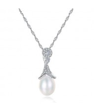 Elegent Morning Glory Design Pearl Pendant Wholesale 925 Sterling Silver Necklace