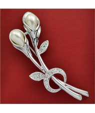 Rhinestone and Pearl Embellished 18K Platinum Tulip Brooch