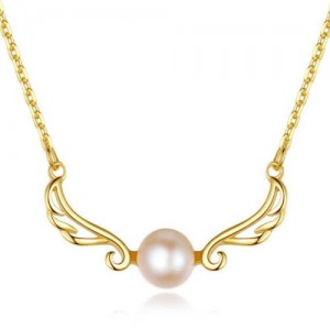 Beautiful Angle Wings with Round Pearl Pendant Wholesale 925 Sterling Silver Necklace - Purple