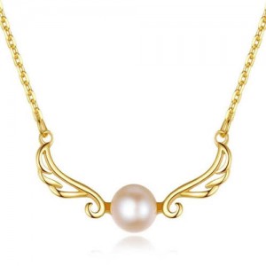 Beautiful Angle Wings with Round Pearl Pendant Wholesale 925 Sterling Silver Necklace - Purple