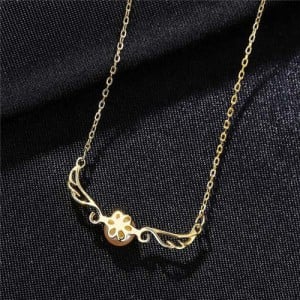 Beautiful Angle Wings with Round Pearl Pendant Wholesale 925 Sterling Silver Necklace - Pink