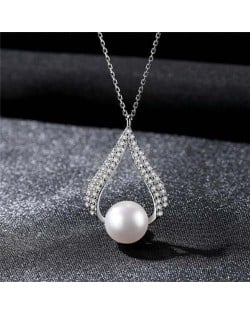 Luxurious Style Wholesale 925 Sterling Silver Cubic Zirconia Inlaid Waterdrop Pearl Necklace - White