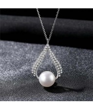 Luxurious Style Wholesale 925 Sterling Silver Cubic Zirconia Inlaid Waterdrop Pearl Necklace - White
