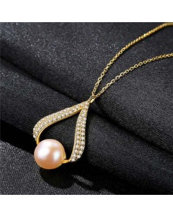 Luxurious Style Wholesale 925 Sterling Silver Cubic Zirconia Inlaid Waterdrop Pearl Necklace - Pink