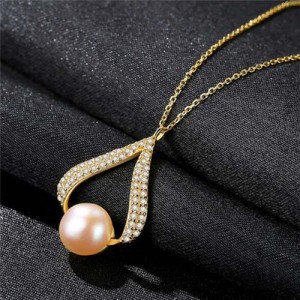Luxurious Style Wholesale 925 Sterling Silver Cubic Zirconia Inlaid Waterdrop Pearl Necklace - Pink