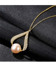 Luxurious Style Wholesale 925 Sterling Silver Cubic Zirconia Inlaid Waterdrop Pearl Necklace - Pink