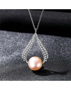 Luxurious Style Wholesale 925 Sterling Silver Cubic Zirconia Inlaid Waterdrop Pearl Necklace - Purple