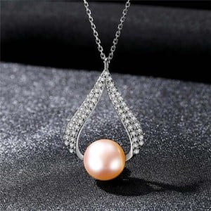 Luxurious Style Wholesale 925 Sterling Silver Cubic Zirconia Inlaid Waterdrop Pearl Necklace - Purple