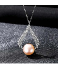 Luxurious Style Wholesale 925 Sterling Silver Cubic Zirconia Inlaid Waterdrop Pearl Necklace - Purple