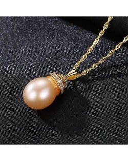 Wholesale 925 Sterling Silver Jewelry Hollow-out Crown Design Pearl Necklace - Pink