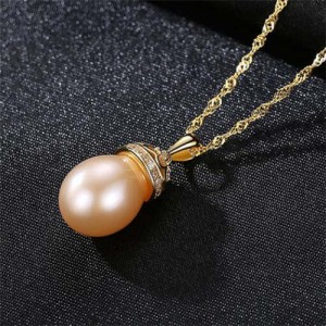 Wholesale 925 Sterling Silver Jewelry Hollow-out Crown Design Pearl Necklace - Pink