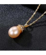 Wholesale 925 Sterling Silver Jewelry Hollow-out Crown Design Pearl Necklace - Pink